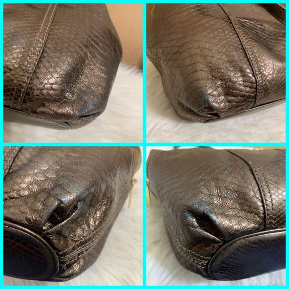 MICHAEL KORS Bronze Snakeskin Embossed Leather MOXLEY Shoulder Tote - Picture 15 of 16